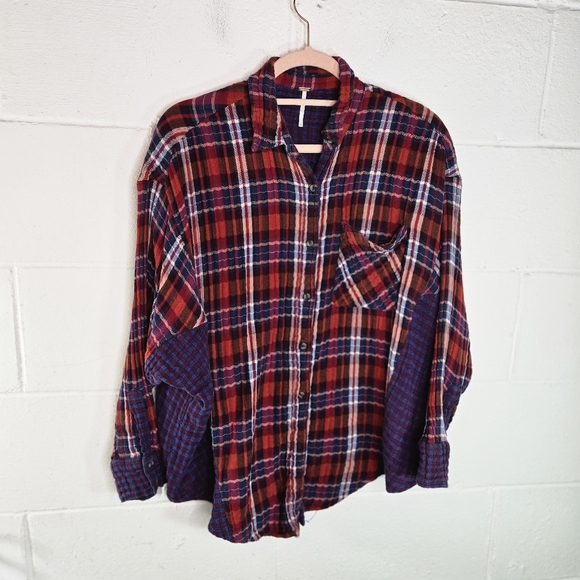 Free People One Of The Guys Plaid Double Gauze Textured Button Down Shirt - Picture 9 of 10